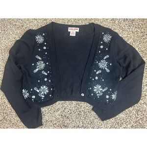 Guess Women's Floral Embroidered Black Sweater Size S/P Sparkle